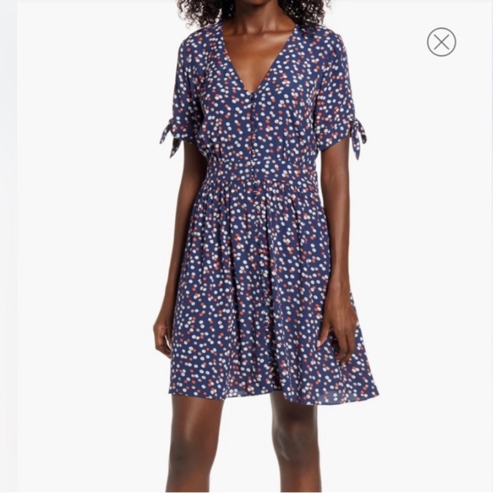 Madewell Button-front tie sleeve mini dress